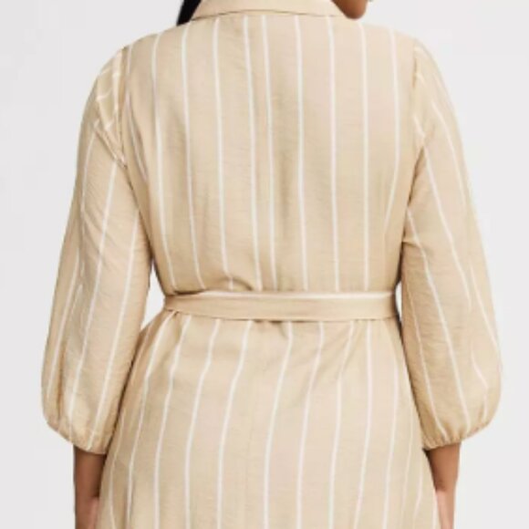 Torrid Collared Tie-Front Shirt Dress - Beig & White Stripe - Picture 5 of 6
